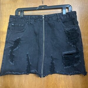 Forever 21 Distressed Black Denim Skirt
